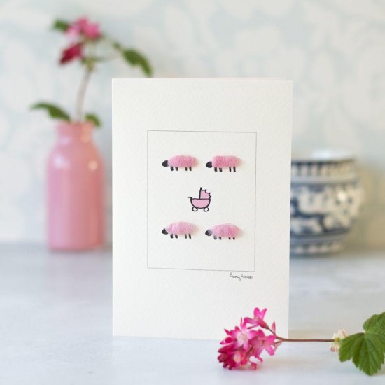 Sheep and Pink pram card