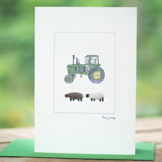 Sheep and John Deere tractor card
