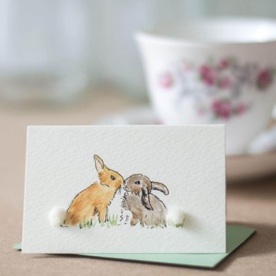 Mini Rabbits kissing card