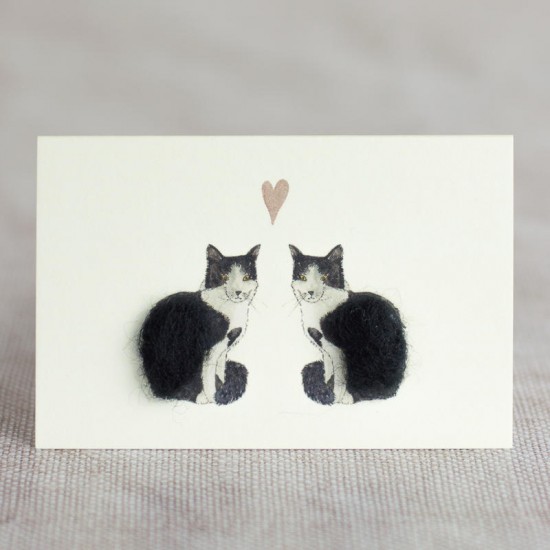 Mini Cats black & white in love card