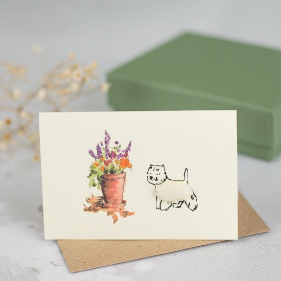 Mini Westie and potted plant card
