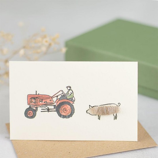 Mini Pigs and vintage red tractor card
