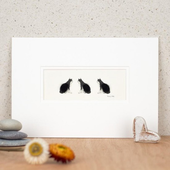 3 Black and white cats print