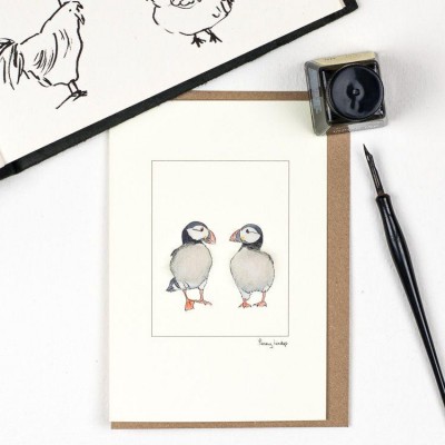 Puffins 2 looking at each other card Puffins 2 looking at each other card