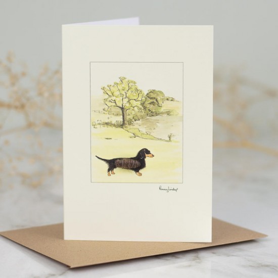 Dachshund in parkland card