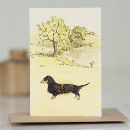 Mini Dachshund in parkland card