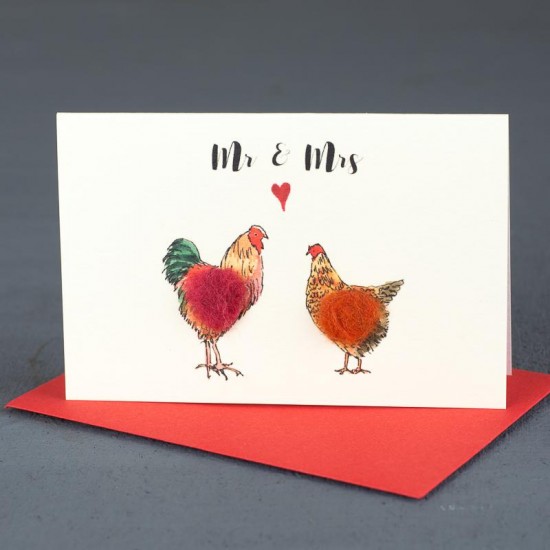 Mini Cockerel and Hen Mr & Mrs card