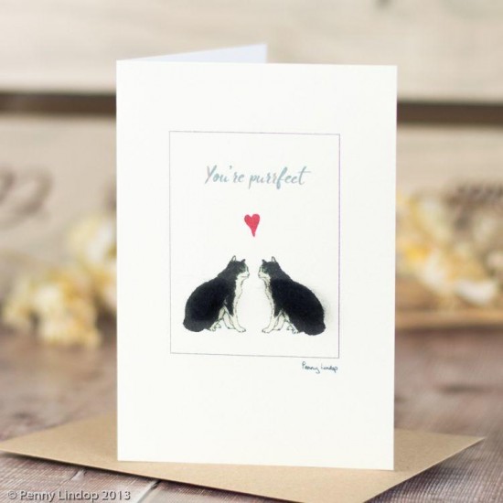Cat black and white 'you're purrfect' card