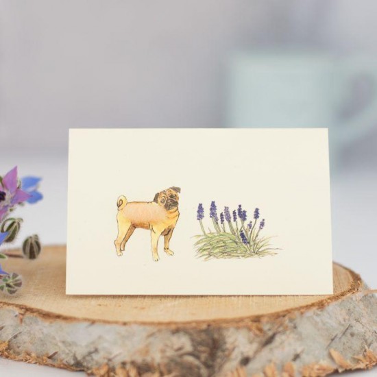 Mini Pug and flowers card