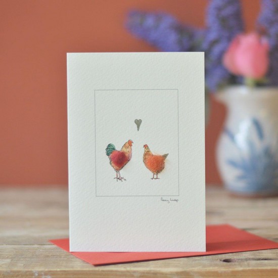 Cockerel and hen in love card Cockerel and hen in love card