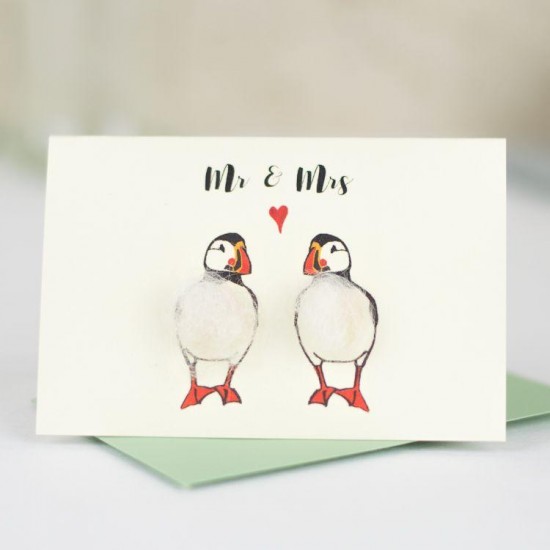 Mini Puffins Mr & Mrs card