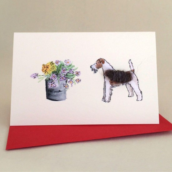Mini Terrier Fox and flowers card