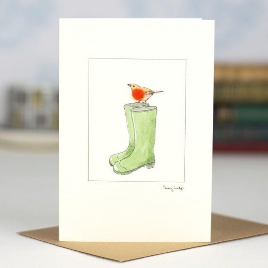 Robin and Wellies card