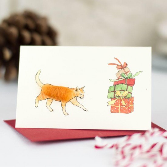 Mini Cat ginger and presents card