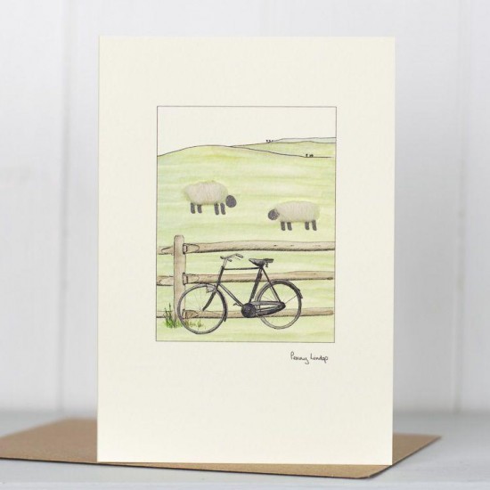 Sheep and bicycle card