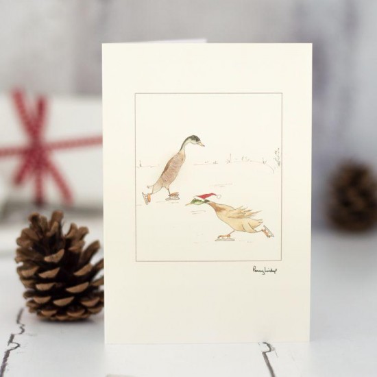 Ice skating Ducks Christmas card