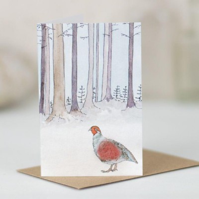 Mini Partridge in woodland card