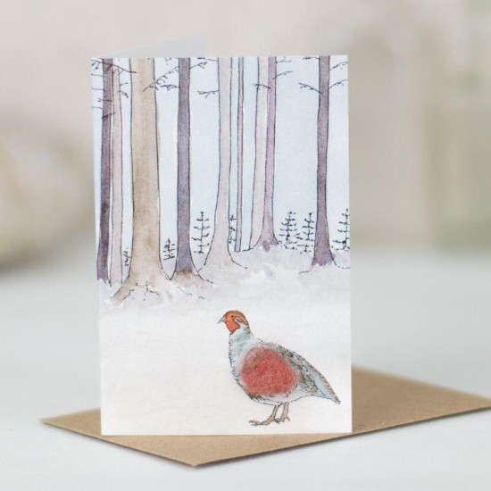 Mini Partridge in woodland card
