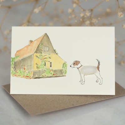 Mini Jack Russell by barn card Mini Jack Russell by barn card