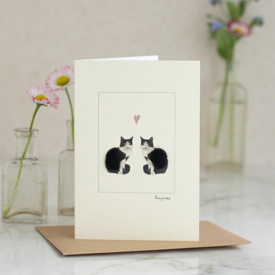 Cats Black & White in love card