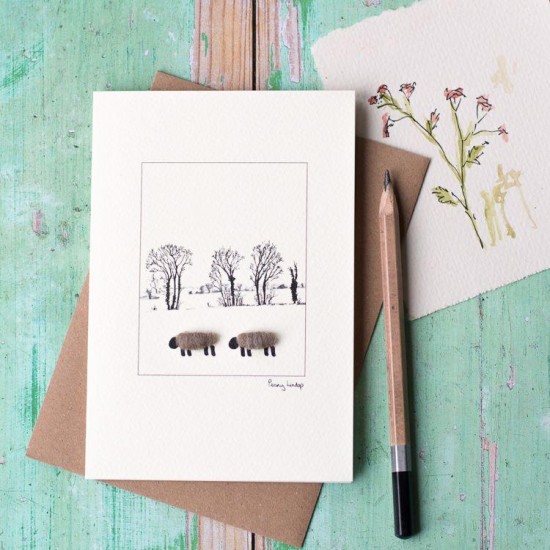 Sheep and ink treeline card