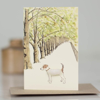 Mini Jack Russell in avenue card Mini Jack Russell in avenue card