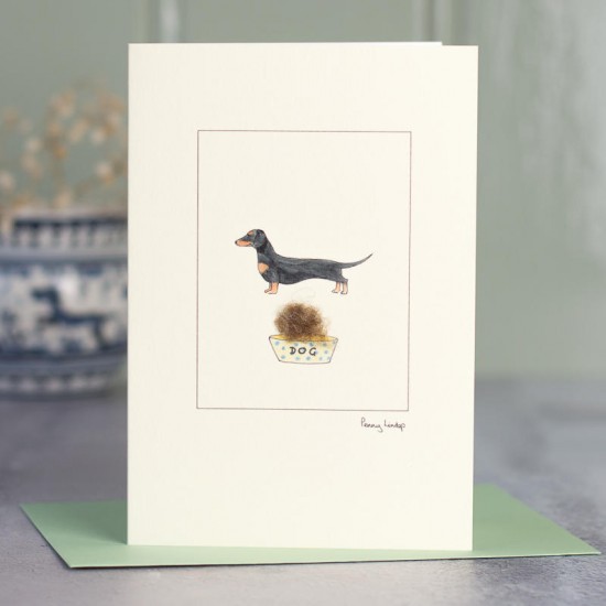 Dachshund Black and tan and food bowl card