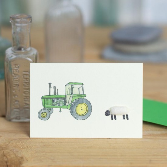 Mini Sheep and John Deere tractor card