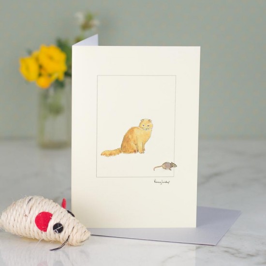Cat Ginger and mouse greeting card