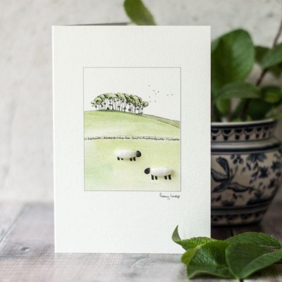 Sheep under copse on hill card Sheep under copse on hill card