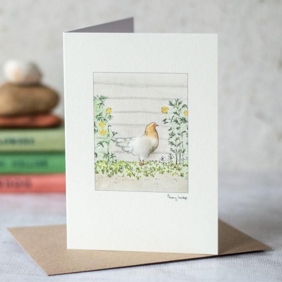 Hen in the flower border card