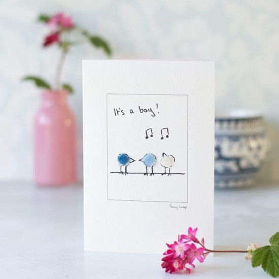 Birds new baby card in blue 