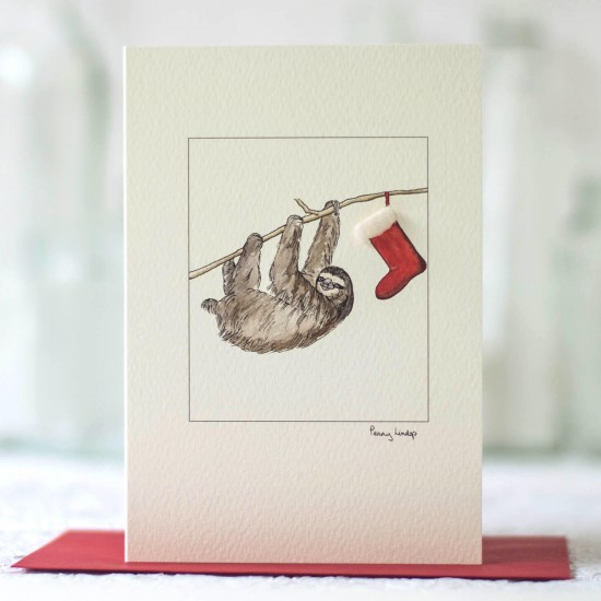 Sloth and stocking Christmas card