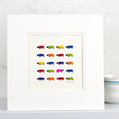 Flock of 20 bright sheep print