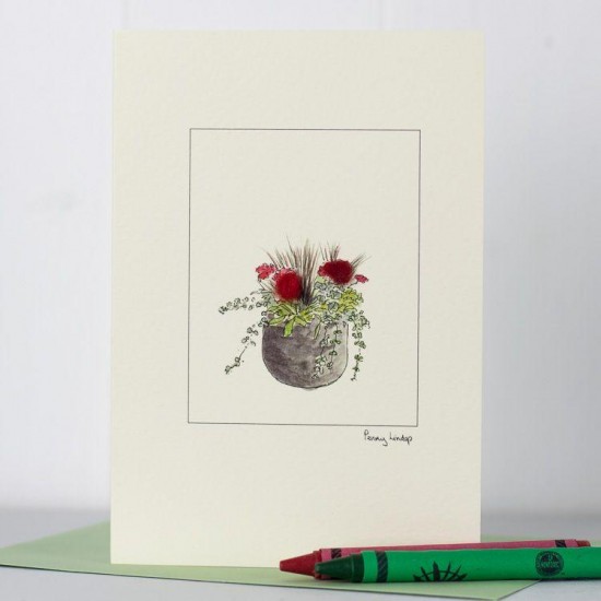 Flowers red in a pot card
