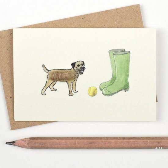 Mini Border Terrier and wellies card