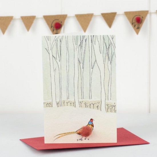 Mini Pheasant and winter trees card