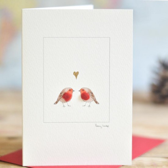 Christmas robins in love card