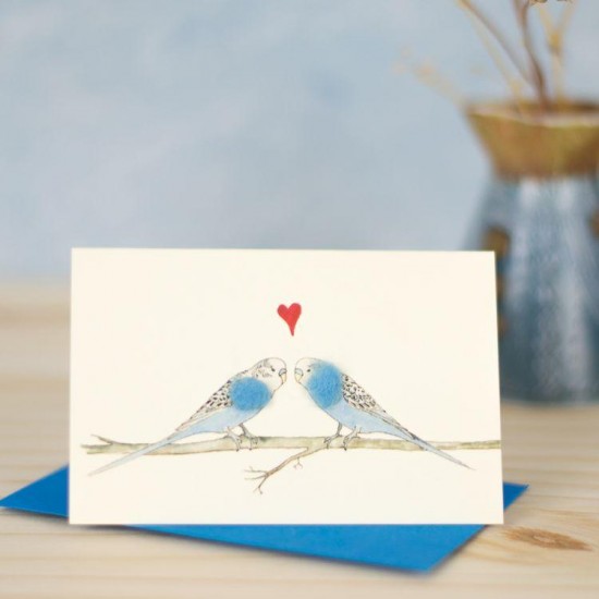 Mini Bird Budgies blue in love card