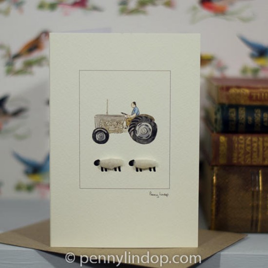 Sheep and Fergie tractor card