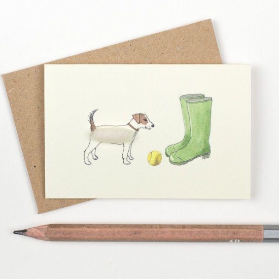 Mini Jack Russell and wellies card