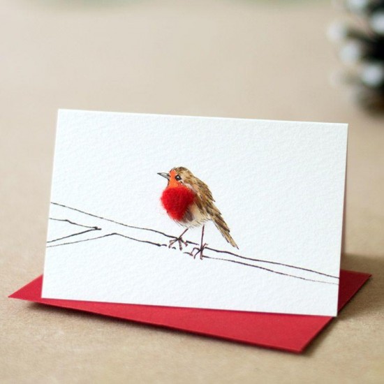 Mini Robin Christmas on branch card