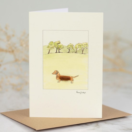 Dachshund red by 6 trees card