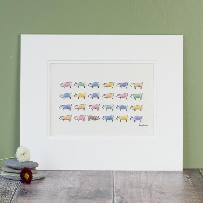Pigs 15 pastel coloured print