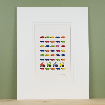 Limited Edition Print of Bright Sheep and Bright Tractors print Limited Edition Print of Bright Sheep and Bright Tractors print