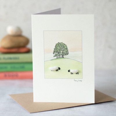Sheep with a clump of trees card Sheep with a clump of trees card