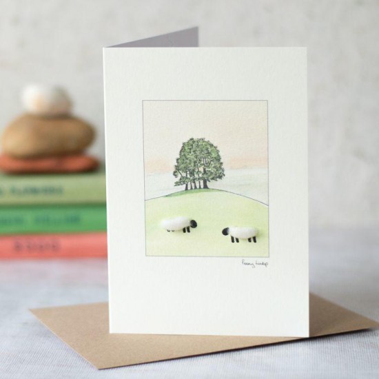Sheep with a clump of trees card