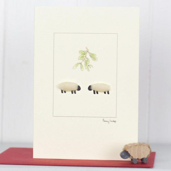 Sheep with mistletoe Christmas card