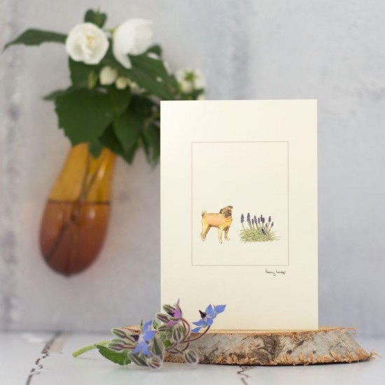 Pug and flowers card