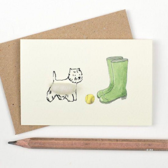 Mini Westie and wellies card